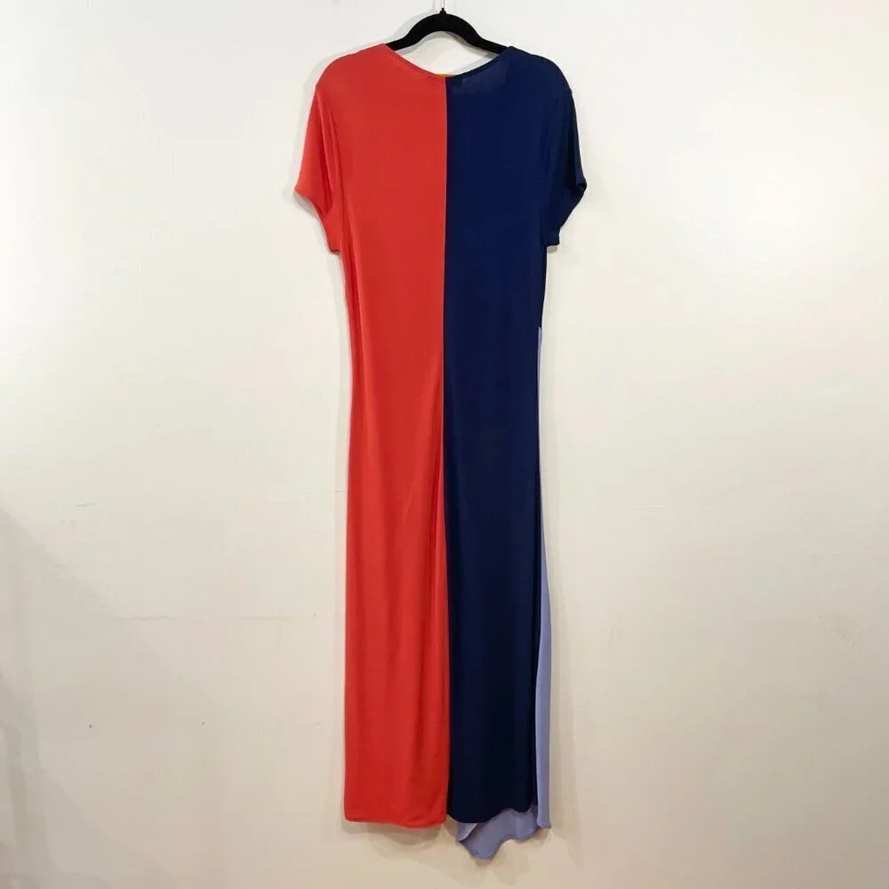 New Tory Burch Walden Colorblock Midi Dress Navy Orange XS $395